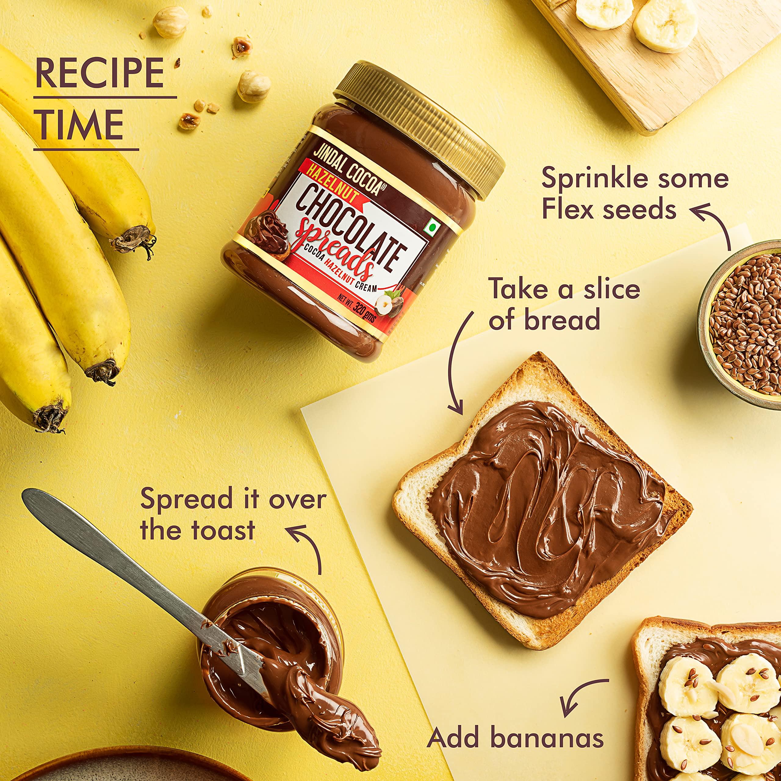 Jindal Cocoa JINDAL COCOA Hazelnut Chocolate Spread 320 Gm | Pack Of 4 | No Palm Oil | 15% Roasted Hazelnuts | No Trans-Fat & No Artificial Preservatives | Creamy & Delicious