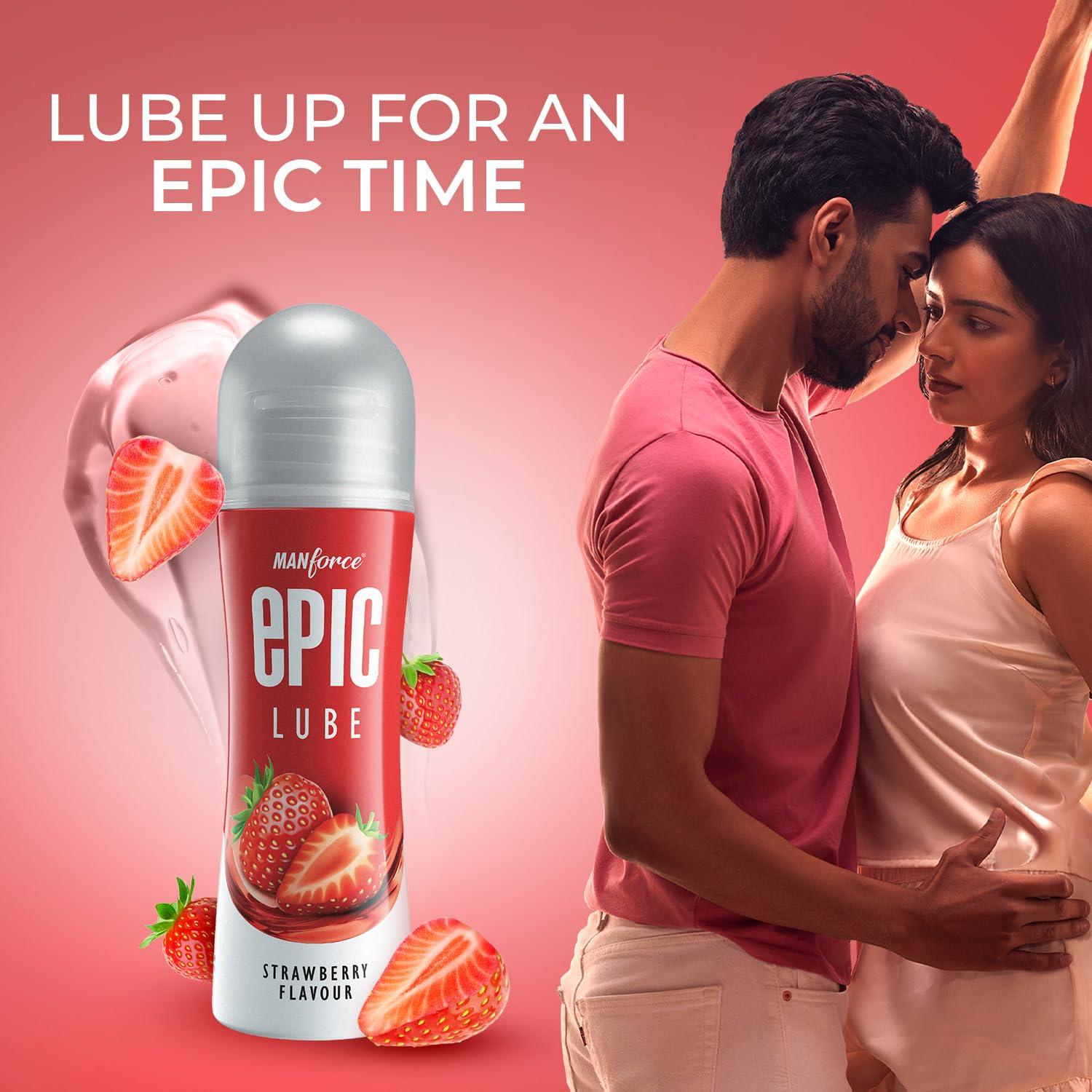 Manforce Manforce Epic Lube Strawberry Flavoured (Lubrication Gel For Men & Women) Water-Based Gel, Skin-Friendly, Safe To Use With Condoms, 60ml (Pack of 2)