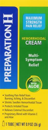 Preparation H PREPARATION H Hemorrhoid Symptom Treatment Cream (0.9 Ounce Tube), Maximum Strength Multi-Symptom Pain Relief with Aloe