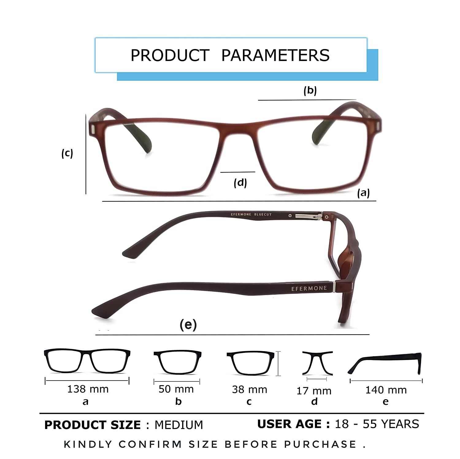 EFERMONE EFERMONE International Edition Blue Cut Computer Eye Protection Glasses For Eye Strain Relief with UV | Anti-Glare | Blue Light Protection Glasses For Laptop,TV, Mobile | Unisex (CHOCO BROWN)