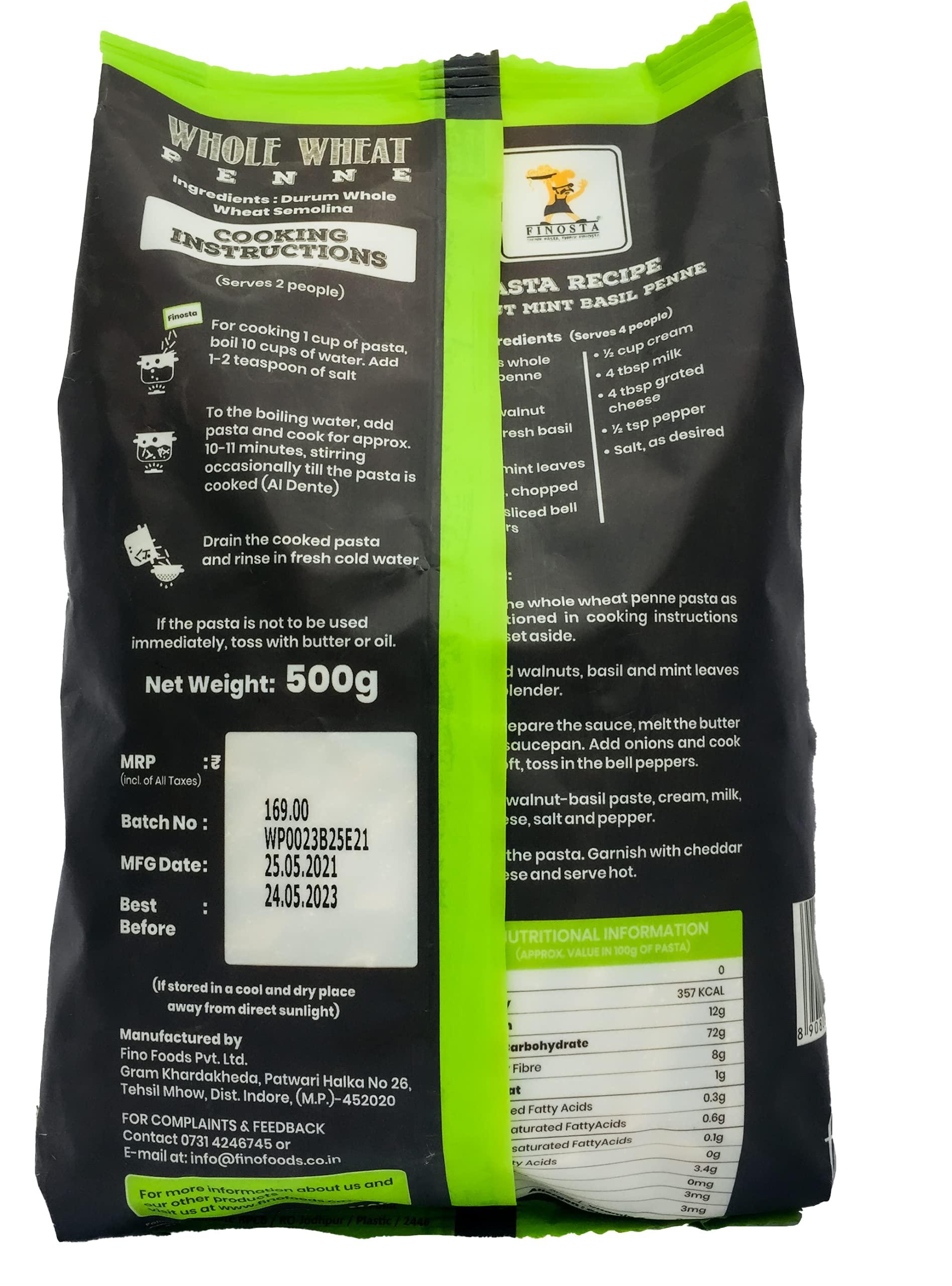 Finosta Finosta Whole Wheat Penne Pasta, 500gm with Chifferi Rigati Pasta 500 Gram , Combo Pack