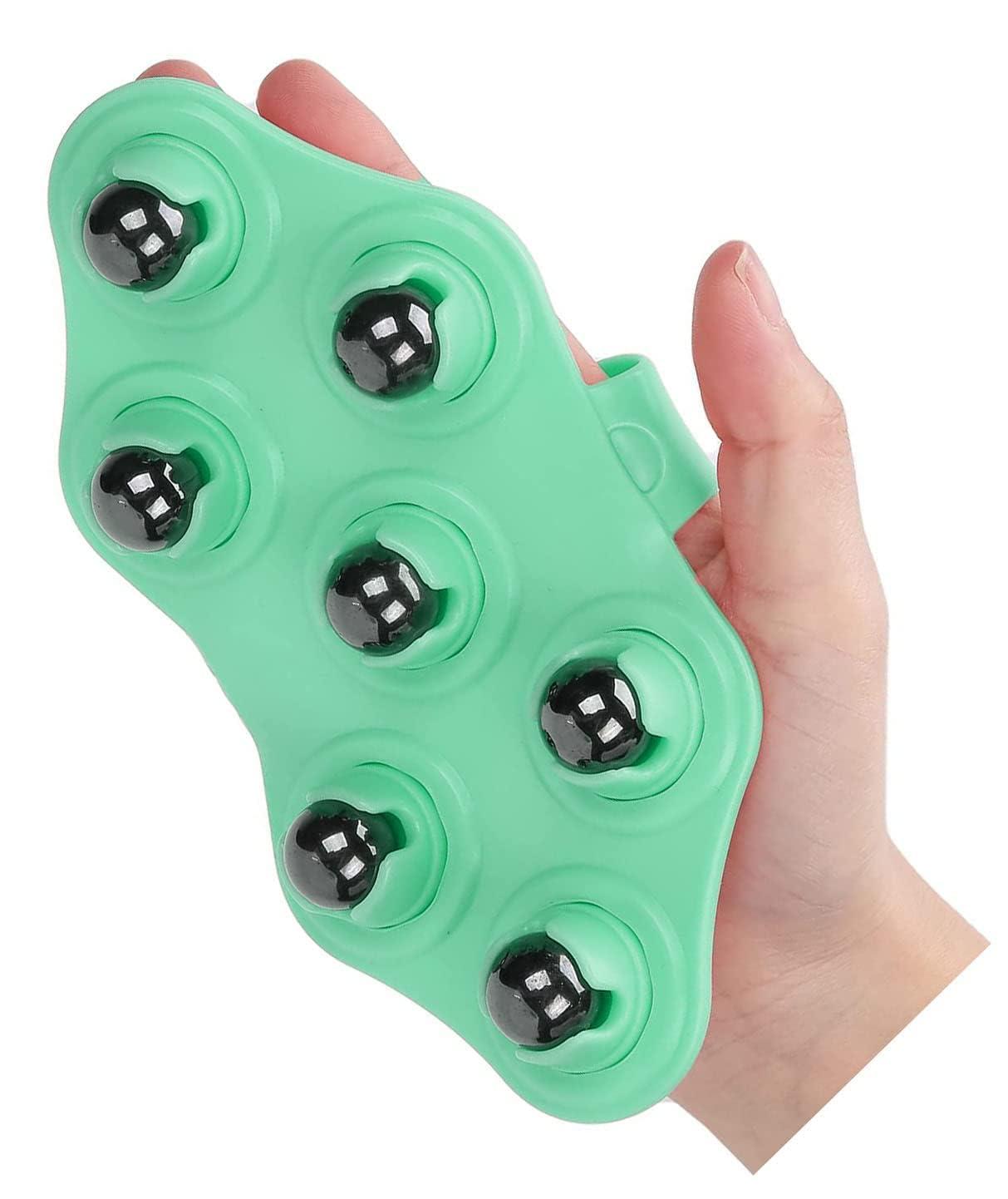 KESESU KESESU Glove Massager Palm Shaped Hand Massage Manual 7 360-degree-roller Mental Roller Ball, Glove Muscle Relax Slimming Magnetic Bead Body Massager (Green)