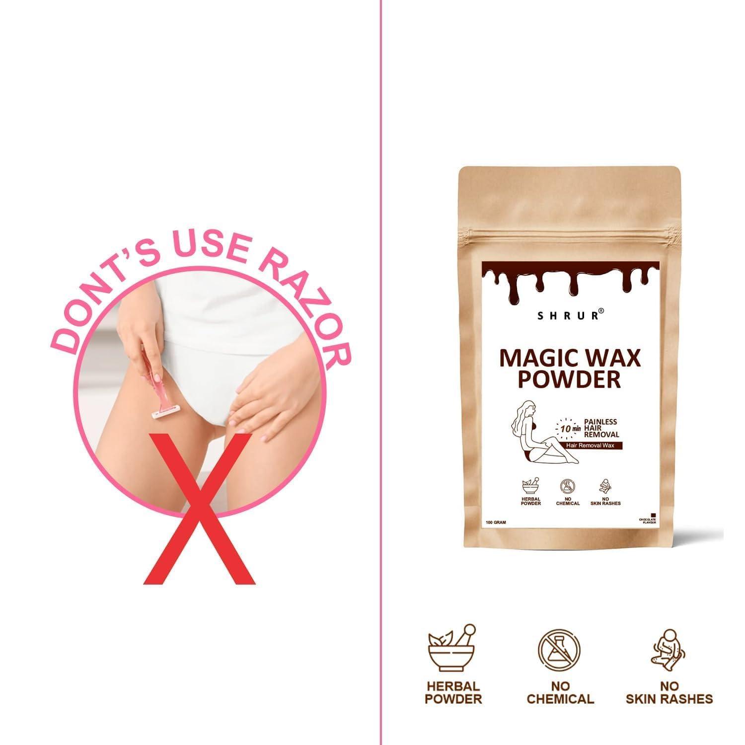 SHRUR SHRUR Chocolate Hair Removal Powder for Private Area - Magic Wax Powder, Instant 5 Min Hair Removal, Smooth & Hair-Free Skin, Body Wax Powder, 100g