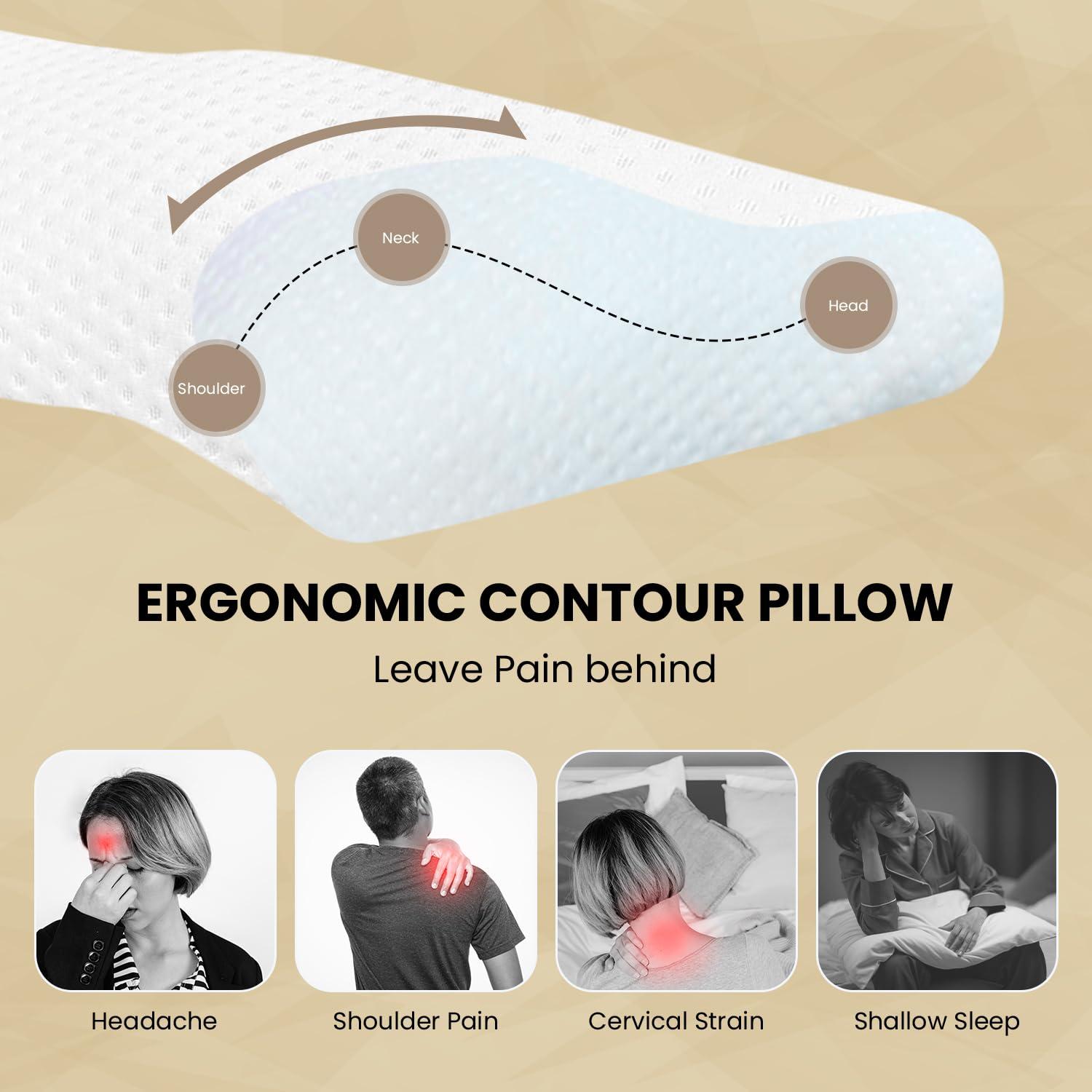 Sleepsia Sleepsia Memory Foam Pillow | 1 Year Warranty | Cervical Pillow for Neck Pain, Pillow for Neck Pain, Orthopedic Pillow with Extra Curve Neck Support for Sleeping, Side & Back Sleepers (White)