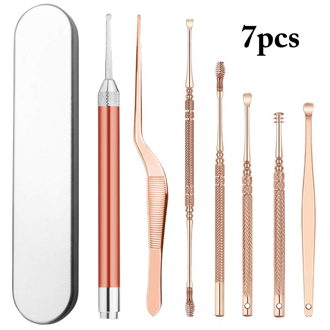 Anjetan Anjetan Ear Tweezer Kit Stainless Steel Light up Ear Cleaner Tool Ear Cleaning Tweezers Kit with Case Ear Pick with Light Ear Spoons Ear Cleaner with