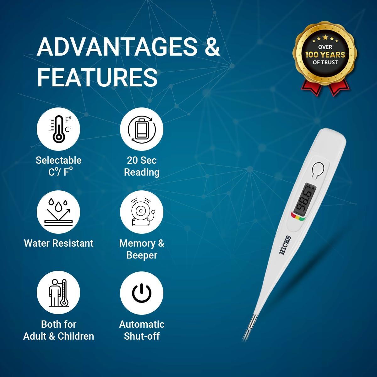 Hicks Hicks DMT 416 Digital Thermometer: Professional Accuracy | 10-Second Readings | Dual Scale (F/C) | Fever Line Indicator | Water-Resistant