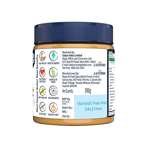 Real Real Health 100% Natural Peanut Butter (Creamy) - 350gm | Unsweetened | High Protein with 10g Protein per serve | For Fitness conscious, gym goers | Zero Trans Fat | Gluten Free | Non-GMO Peanuts