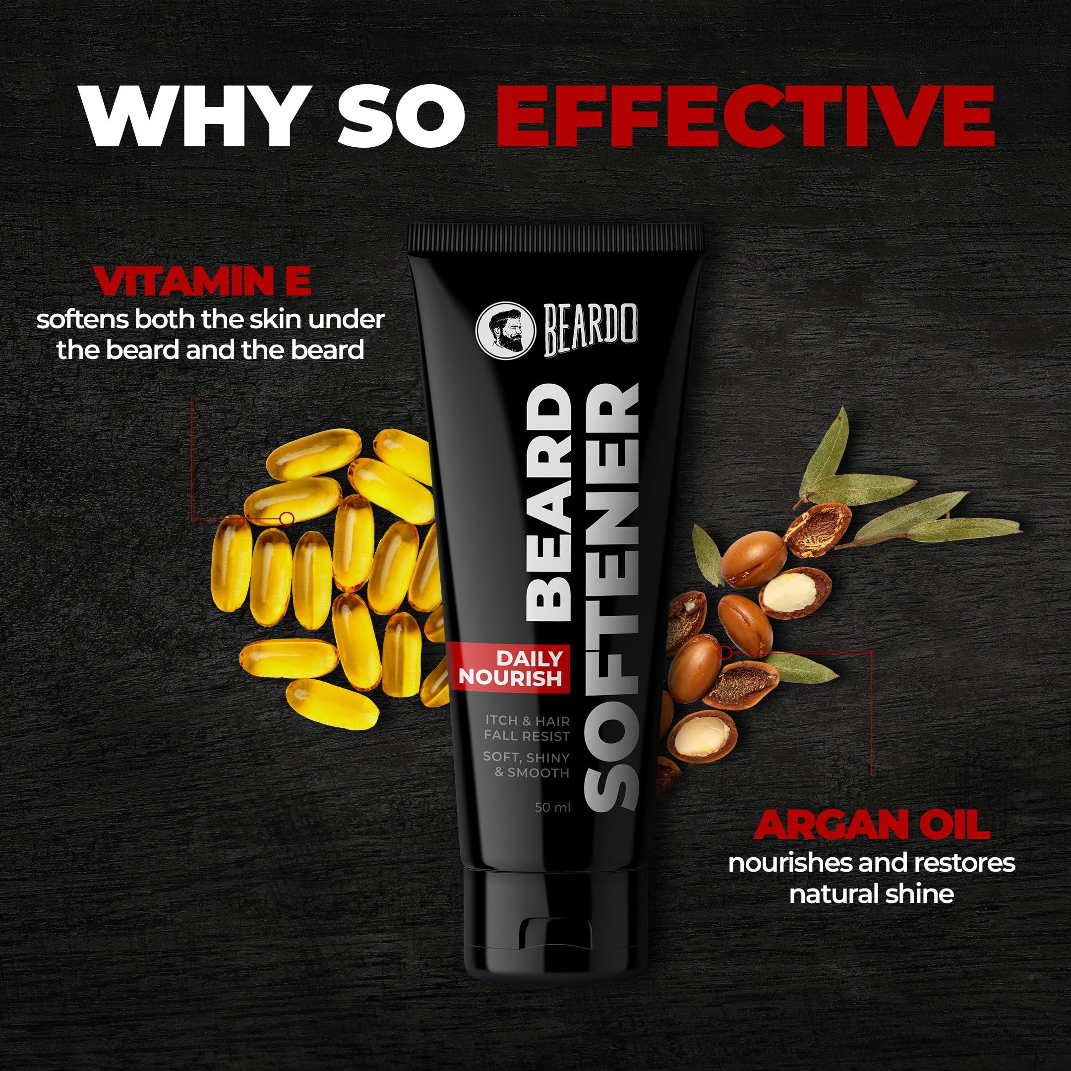 BEARDO Beardo Beard Softner, 50g | Beard cream for men | Frizz-free, detangled, Shiny Beard | Vitamin E, Argan Oil based Beard Oil replacement for Itchy Stubble