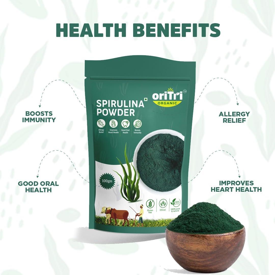 Oritri Organic Oritri Organic Wheat Grass Powder & Spirulina Powder: Nature\'s Powerhouse to Manage Blood Sugar, Immunity, Detox & Reduce Inflammation (Combo Pack)