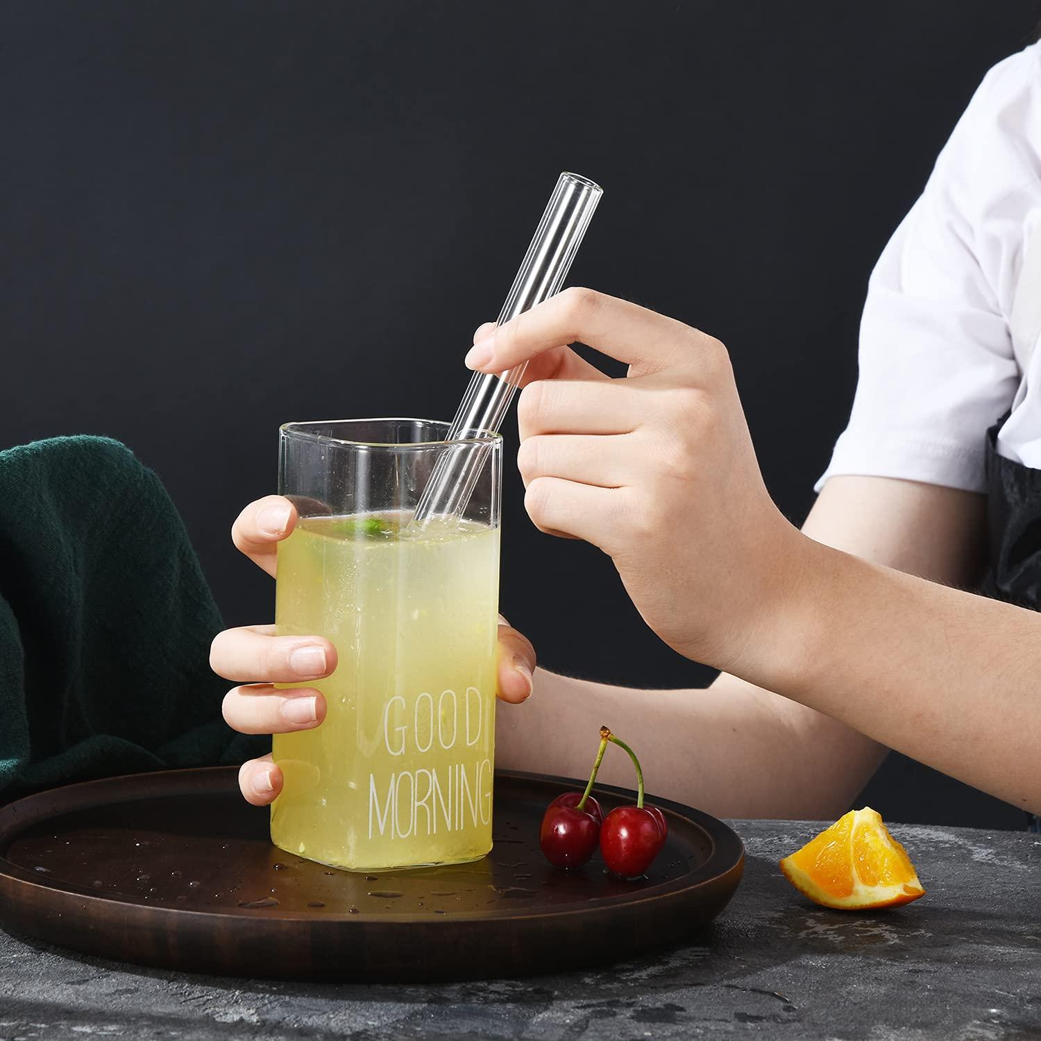 ALINK ALINK Reusable Glass Boba Straws, 14mm Extra Wide Clear Smoothie Straws for Bubble Tea, Pack of 4 with 1 Case and 2 Brush