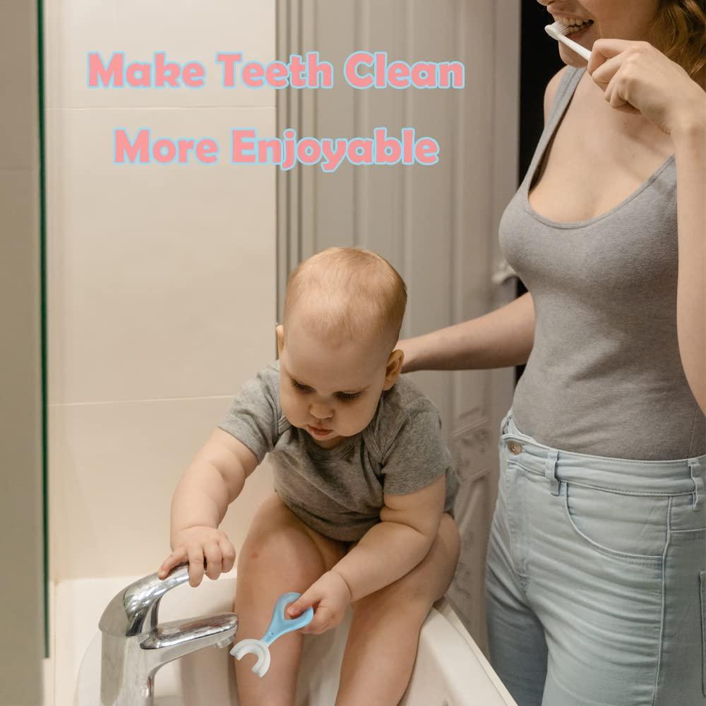 Fiecco Kids U Shaped Toothbrush 2 Pack U Shaped Toothbrush Kids 360 U-Shaped Tooth Brush with Soft Silicone Brush Head Whole Mouth Toothbrush for Toddlers and Children Ages 2-6 Years