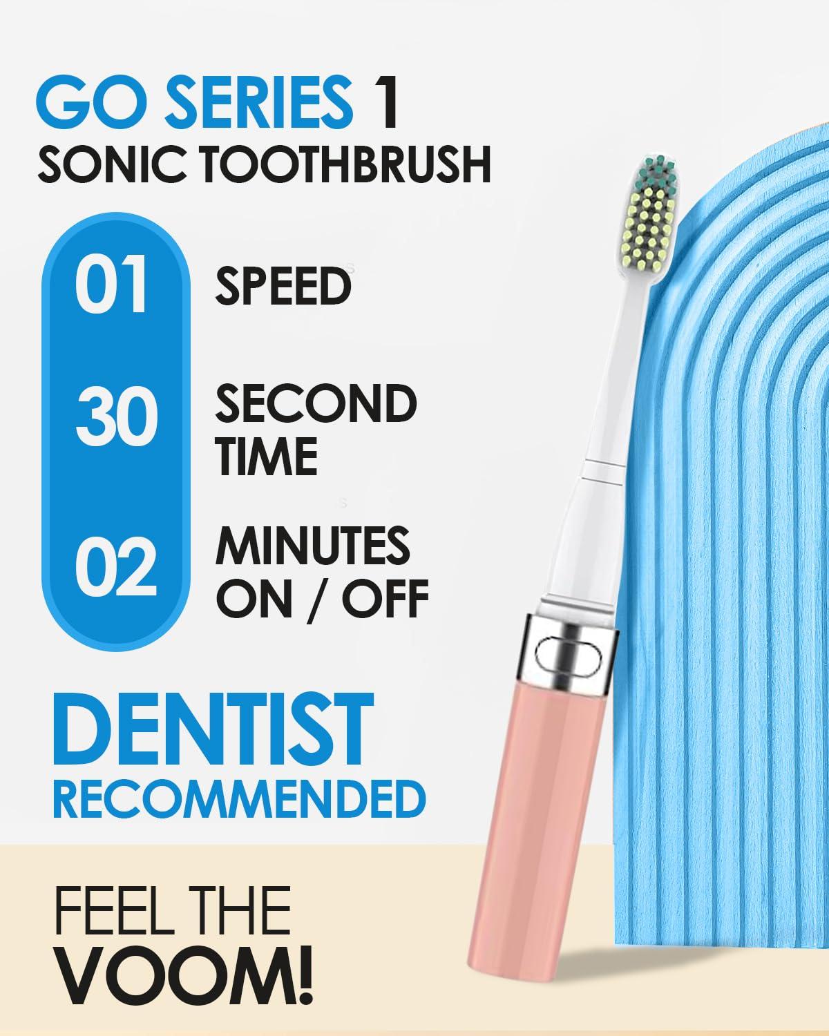 Voom Sonic Voom Sonic Go 1 Series Travel Electric Toothbrush | Battery Operated Sonic Toothbrush for Adults & Kids, Pink