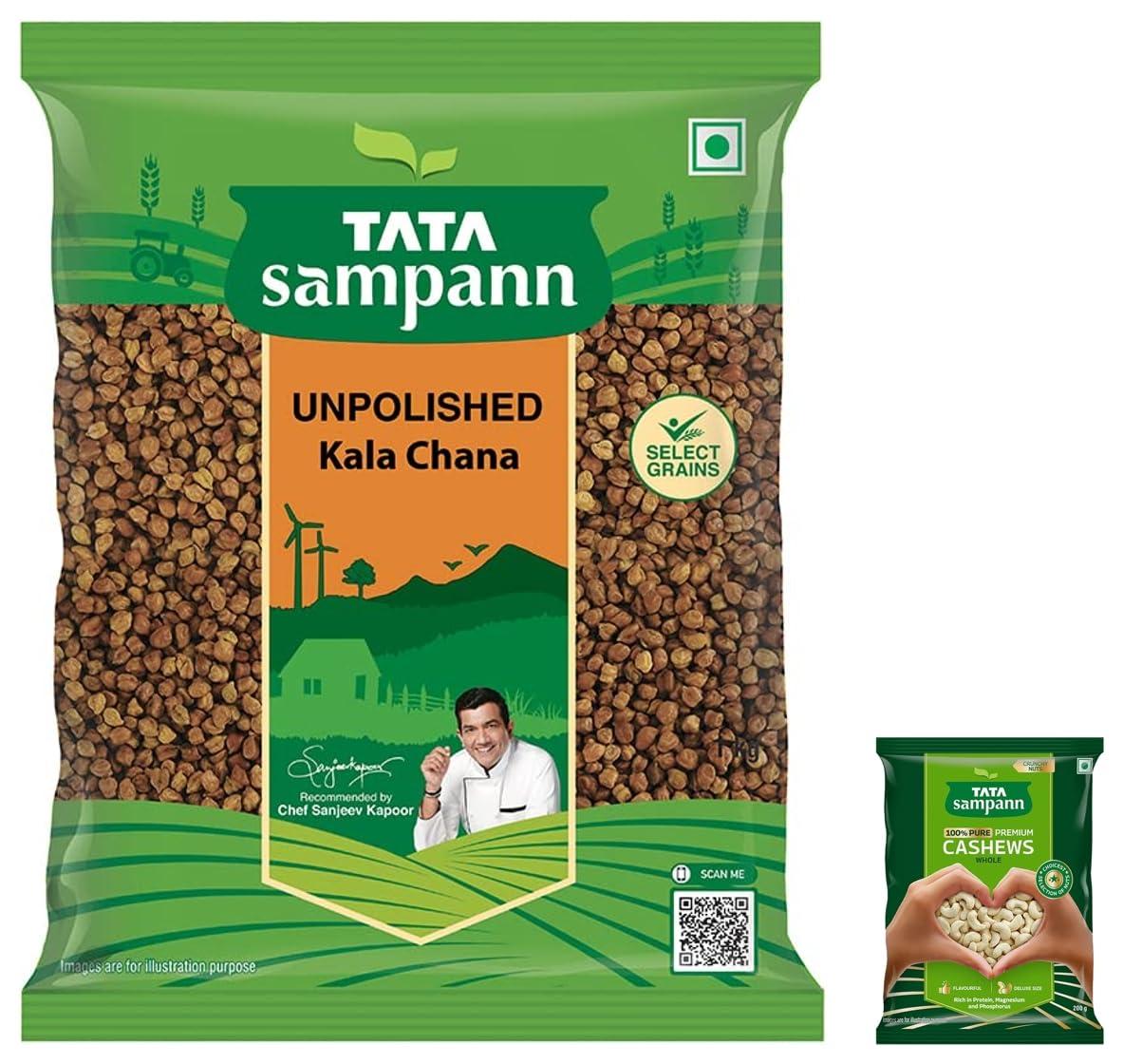 Tata Sampann Tata Sampann Pure Cashews Whole | Kaju | Rich in Protein, Magnesium, and Phosphorus | Hand-picked Nuts & Dry Fruits | 200g & Tata Sampann Unpolished Kala Chana, 1kg