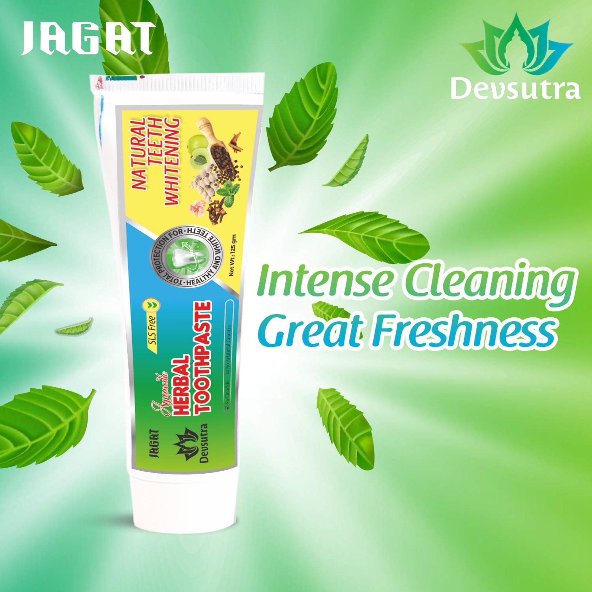 JAGAT Jagat Devsutra Dr. Trusted Ayurvedic HERBAL Activated Charcoal Toothpaste & Fresh Mint Toothpaste for Teeth Whitening - 100% Natural Formula, No Fluoride & Artificial Colors (2 Pack Each), (100g x 4)