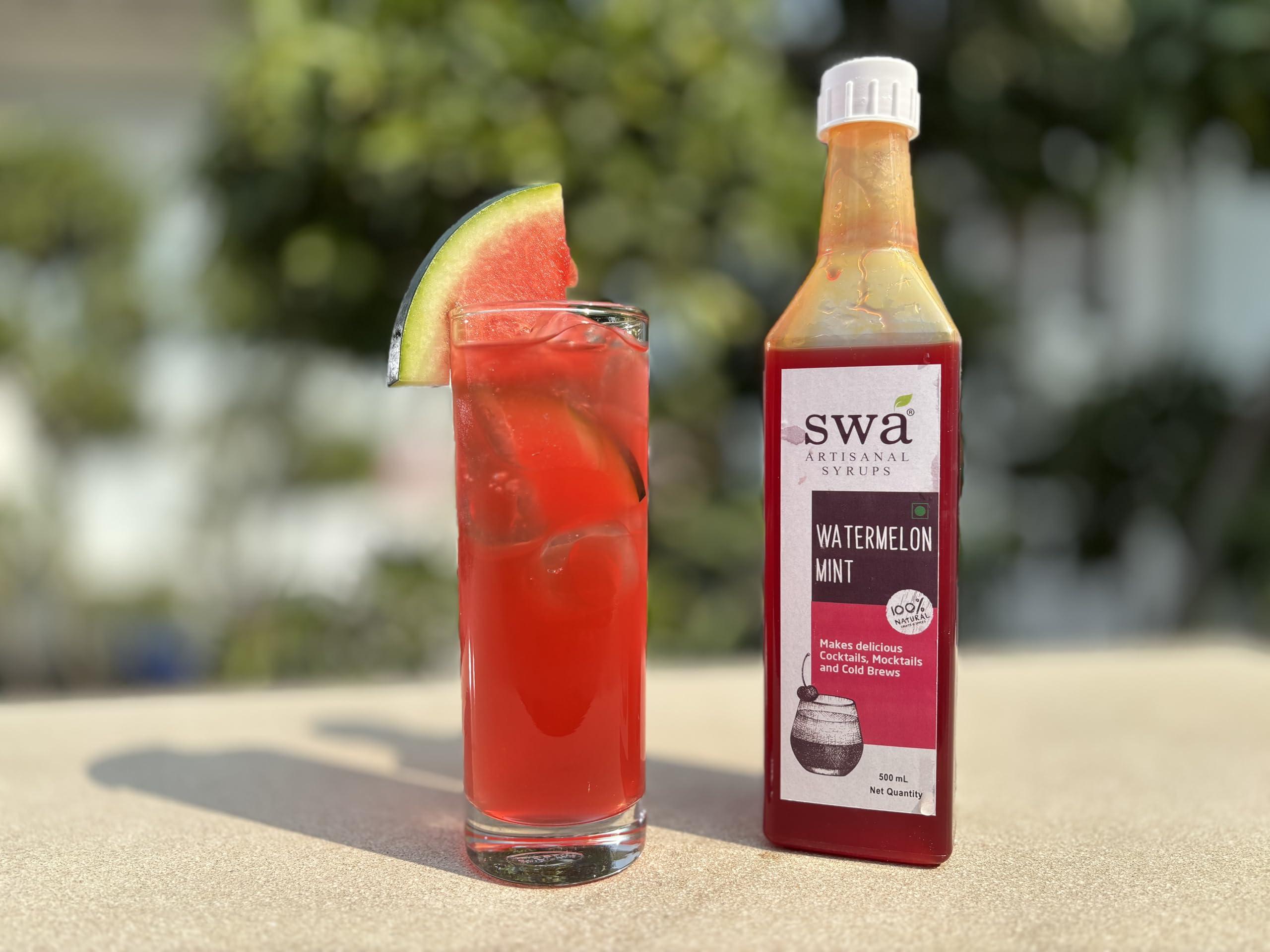 Swa Artisanal Syrups Swa Artisanal Fruit Flavoured Syrup of 500 ml Bottle | Ready to mix | 100% Natural | Cocktail & Mocktail Mixers | Makes 16-20 Drinks (Watermelon)