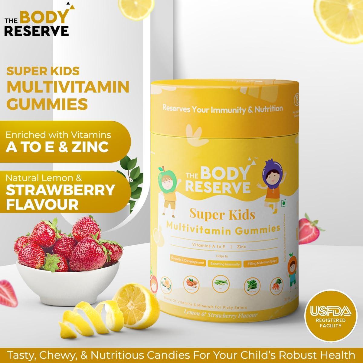 The Body Reserve The Body Reserve Multivitamin Gummies With Kids Multivitamin Gummies Combo For Men Women Lemon and Strawberry Flavourd Immunity Boost And Kids Growth Develop Gummies, (30 Each, Pack of 2)