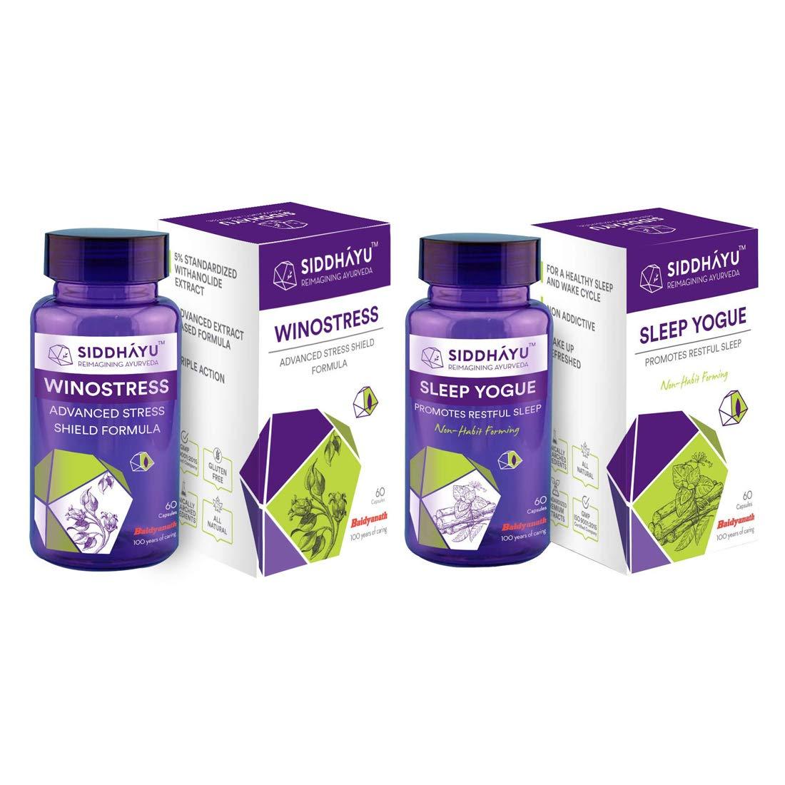 SIDDHAYU Siddhayu Sleep And Stress Care Kit (From the house of Baidyanath) | Sleep Yogue 60 Capsule X 1 | Winostress 60 Capsule X 1