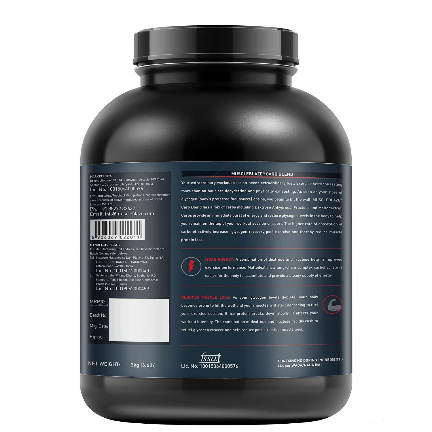 MuscleBlaze MuscleBlaze Carb Blend Powder(Unflavoured, 3Kg / 6.6Lbs)| Active Energy Formula
