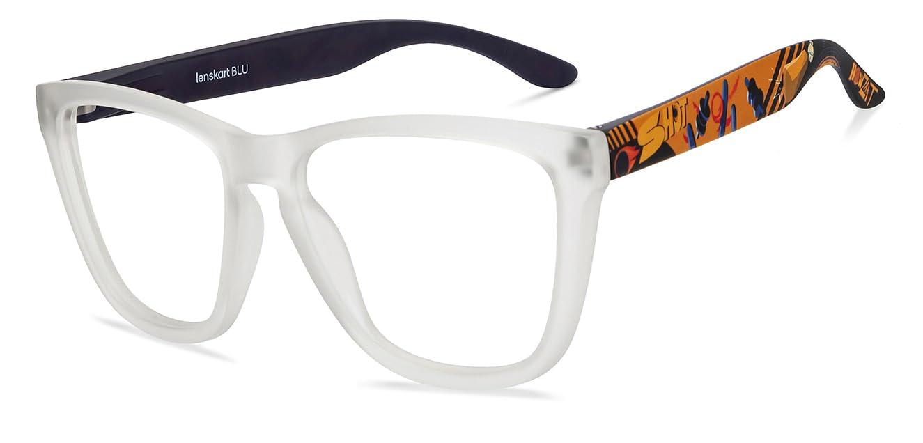 LENSKART BLU LENSKART BLU | Blue Billion Collection | Zero Power Blue Cut Computer Glasses | Anti Glare, Lightweight & Blocks Harmful Rays | UV Protection Specs | Transparent | Men & Women | Large | LB E16412