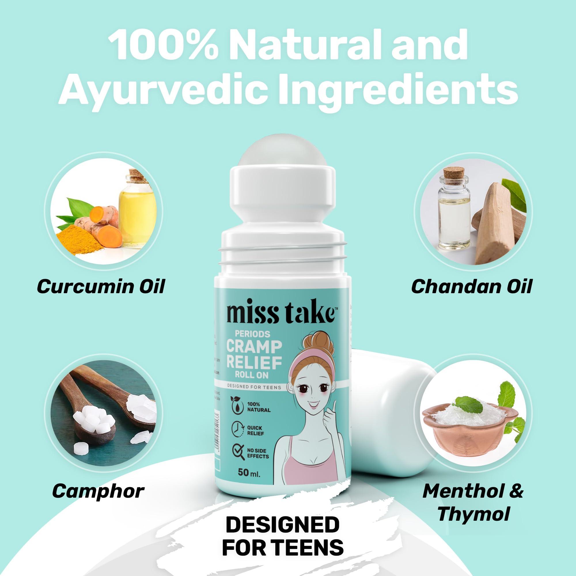 MISS TAKE MISS TAKE Teen Period Cramp Relief Roll On | Product for Period Pain Relief | Pure And Natural Pain Reliever, Say No to Machine, Patches, Oil & Device - 50 ML