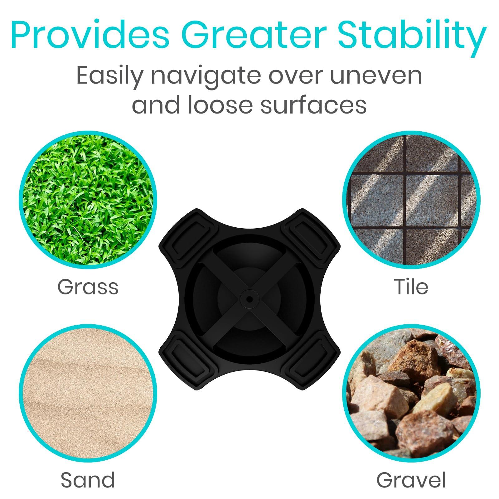 VIVE Vive Self Standing Cane Tip - 3/4 Inch Replacement - Heavy Duty Rubber Quad Base for Walking, Folding & Medical Canes - Stable Grip Traction Attachment - for Men, Women, Elderly & Seniors (Black)