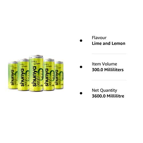 Shunya Shunya Fizz Lime & Lemon | Sugar Free Soft Drink | 0 Calories & No Aspartame | Supercharged with Green Tea & Vitamin C | Pack of 12 (300 ml X 12)