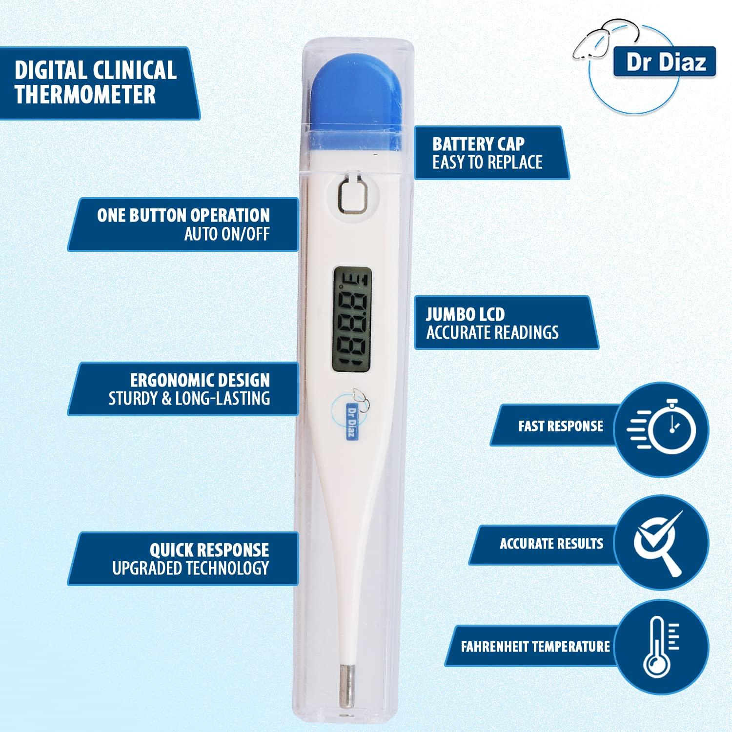 Dr Diaz Dr Diaz Digital Clinical Oral Thermometer with USB Interface, Clock Display Accurate & Fast Rectal Fever Detecting Device