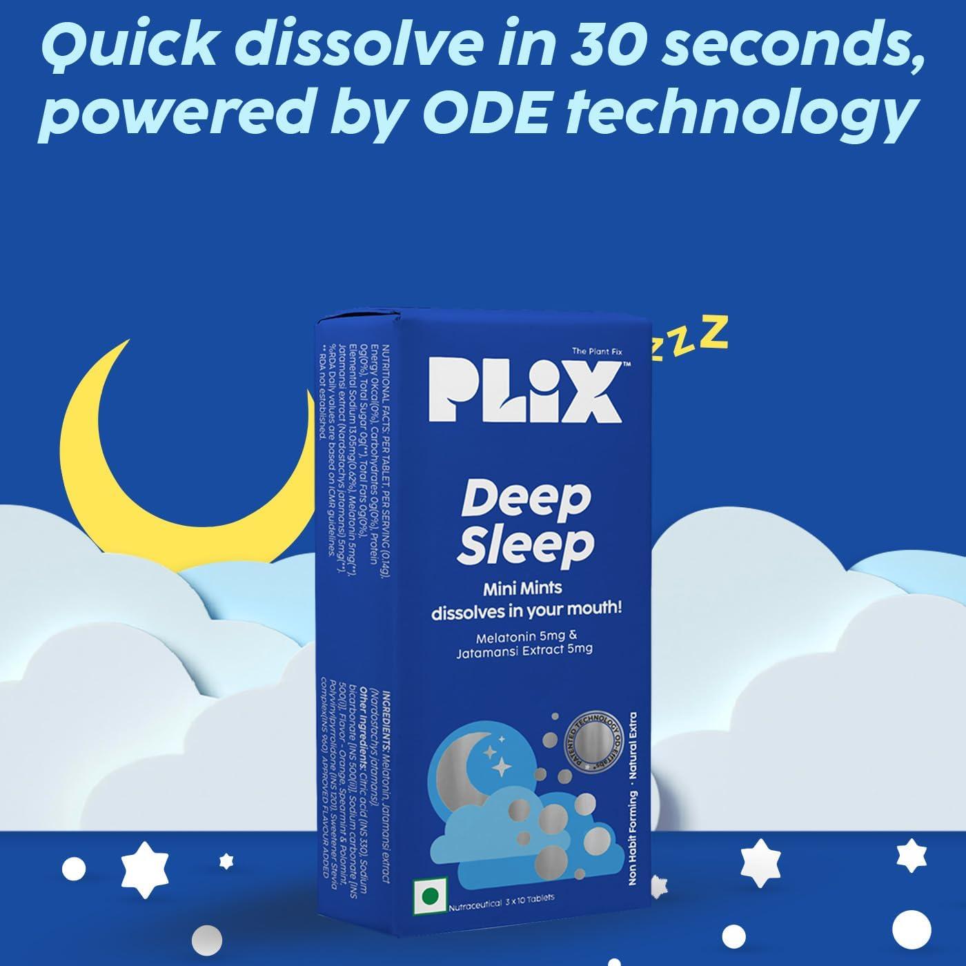PLIX - THE PLANT FIX PLIX - THE PLANT FIX Melatonin Deep Sleep Oral Dissolving Mini Mints Effervescent Supporting Restful Sleep Tablet| Non Habit Forming | Melatonin And Jatamansi Extracts (5Mg) | Pack Of 3, 30 Mints