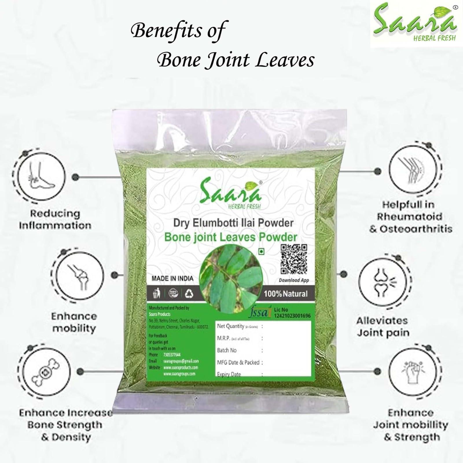 SAARA Saara HERBAL FRESH Elumbotti Ilai Powder, 200g, Bone joint Leaves, Murikootipacha, Kooravaal Chedi, Kodali Soppu Powder, Elumbu otti ilai Powder,200g (Pack of 2 X 100g)