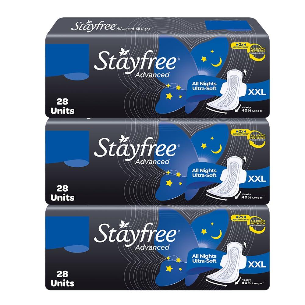 Stayfree Stayfree Advanced Xxl|Combo Packs 84 Pads|All Night Ultra Comfort Sanitary Pads Women|Convert Heavy Flow Into Gel|Odour Control|Absorbs 2X Faster 2X Better Coverage|Up To 12 Hours Of Protection