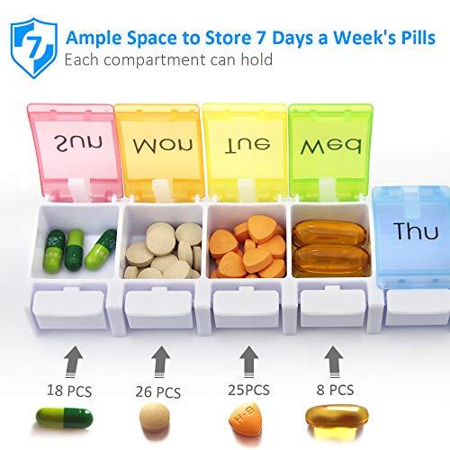 GOGOODA 2 Pcs Weekly Pill Organizer Arthritis Friendly (1 Time a Day), Travel 7 Day Pill Box Vitamin Organizer with Easy Push Button Design and Large Compartments to Hold Vitamins, Fish Oil, Medication
