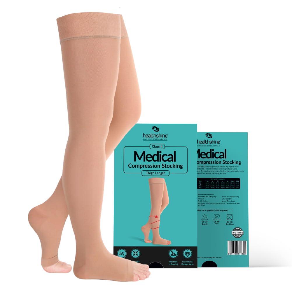 Healthshine Healthshine Class 2 Medical Compression Stocking Thigh Length | Soothing Relief for Swollen, Tired Legs | Varicose Vein Socks for Men & Women | Pocket-Friendly in Medium Size | CE, ISO Certified