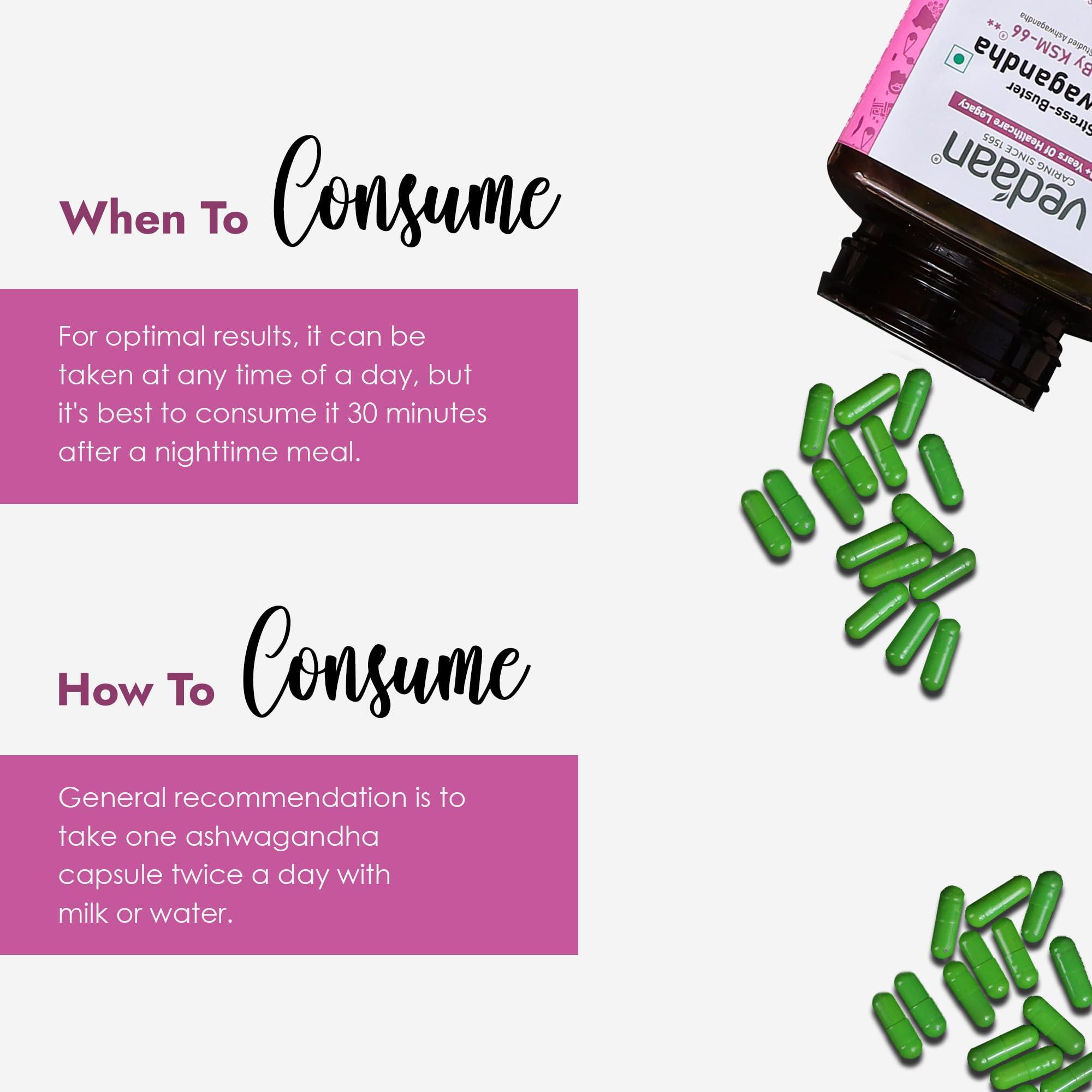 Vedaan Vedaan KSM-66 Ashwagandha for Women - Energy, Stress Relief & Sleep Improvement | Formula for Mood, Focus & Immune Support | Assistance in Hormonal Support - 60 Capsules Pack