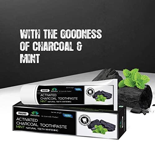 JAGAT Jagat Devsutra Dr. Trusted Ayurvedic HERBAL Activated Charcoal Toothpaste for Teeth Whitening - 100% Natural Formula with Mint Flavour, No Fluoride & Artificial Colours - Pack of 8 (100g x 8)