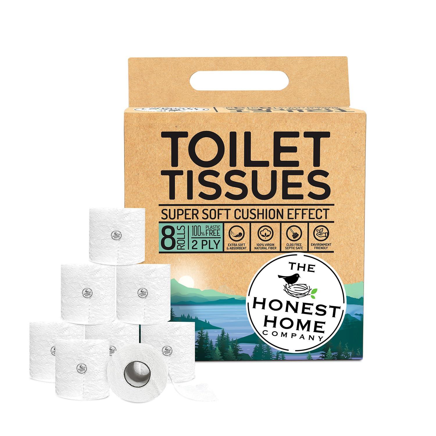 THE HONEST HOME COMPANY The Honest Home Co. | 2 Ply Toilet Paper Roll | 2400 Pulls | 100% Virgin Pulp & Super Soft | Clog - Free | Pack of 8 (300 Pulls/Roll)