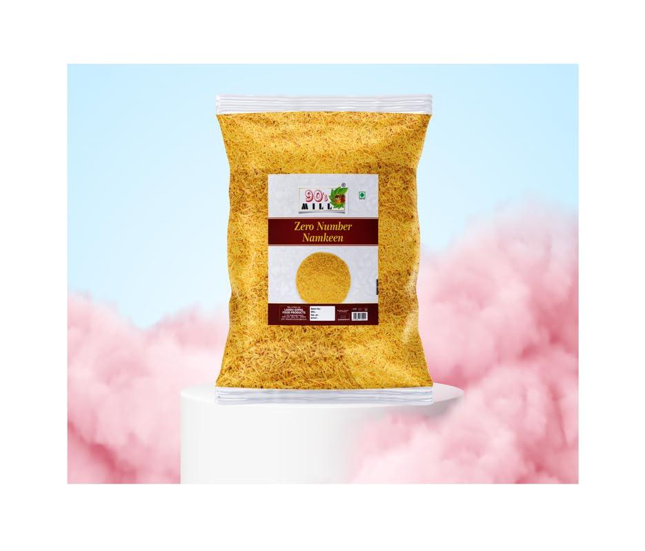 90\'s MILL 90\'s MILL Jamnagar Nylon Sev Namkeen Barik Sev Zero Number Sev Namkin | Aloo Chaat Aloo Tikki Bhelpuri Dahi Vada Golgappa Panipuri Papri Chaat Sev Puri Samosa Chaat Sev Namkeen-900g*1Pack