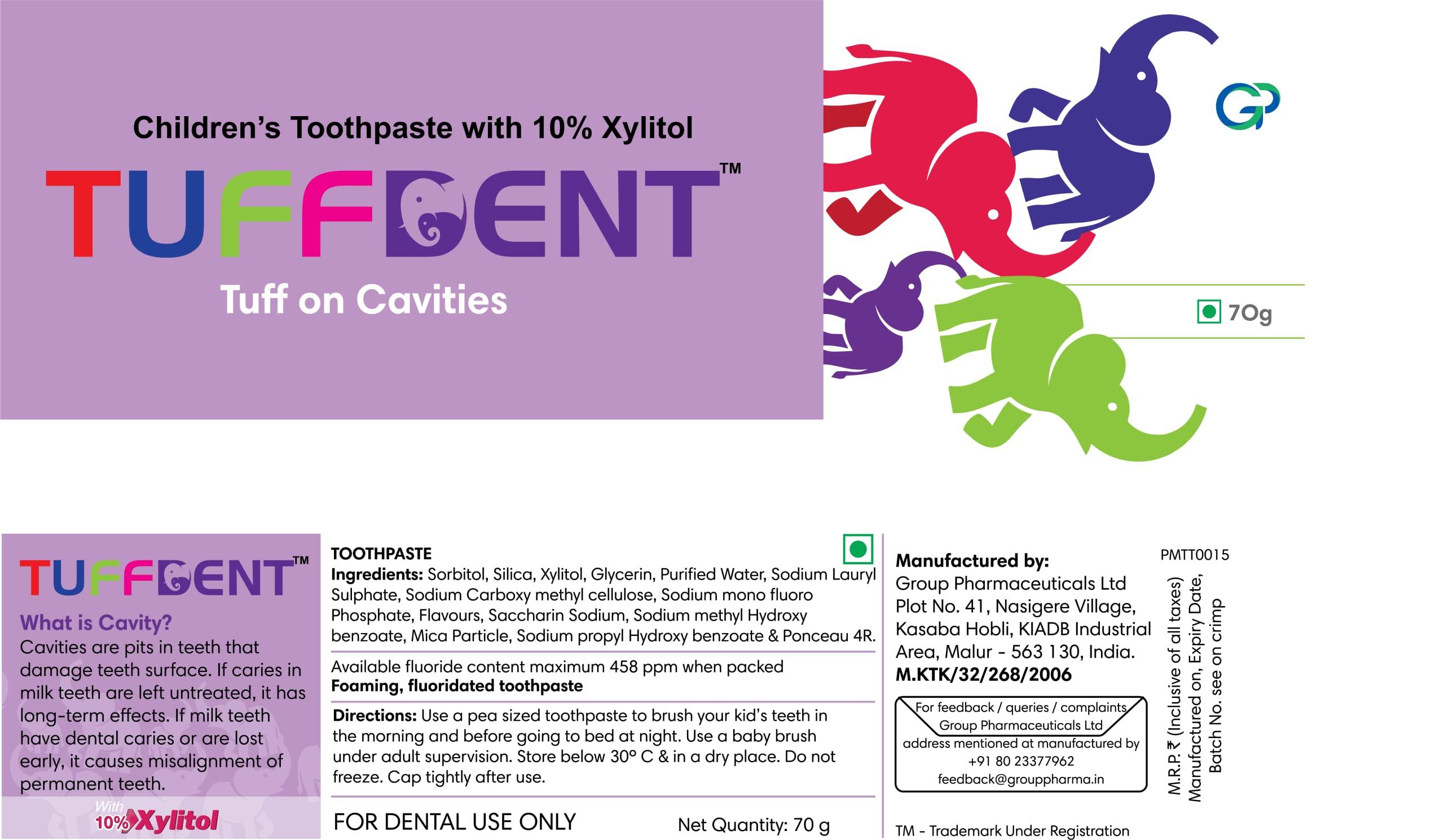 Generic Tuffdent Kids Toothpaste with 10% Xylitol | Tuff on Cavities | Prevent Tooth Decay | Controls Plaque | Bubble Gum Flavour (Pack of 3) 70g per pack