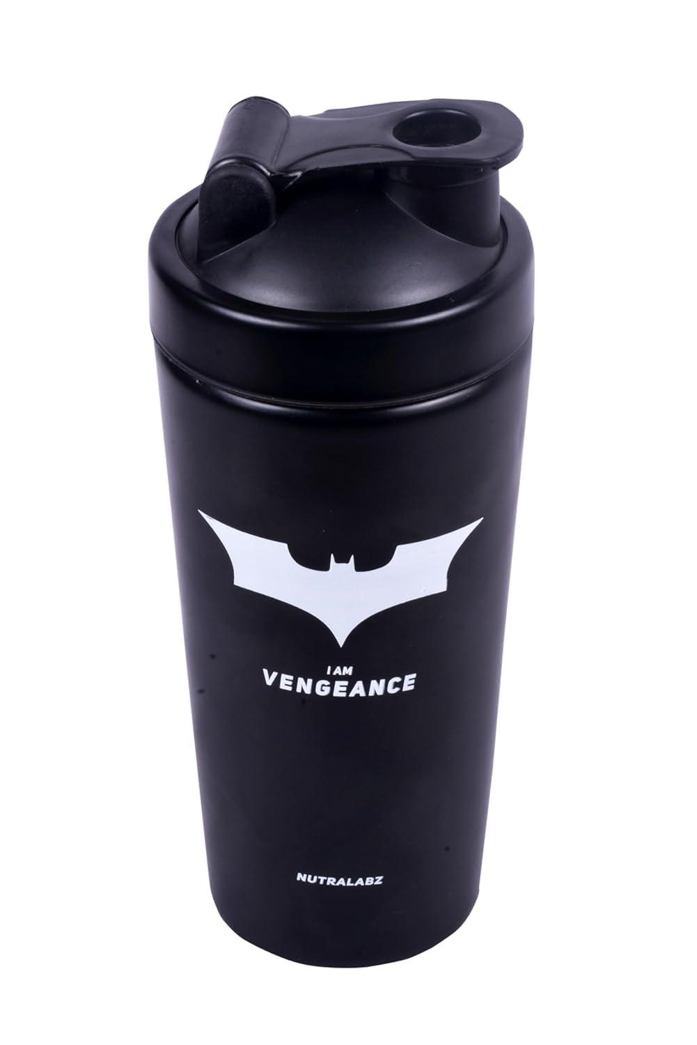 NUTRALABZ NUTRALABZ Batman Shaker Bottle 750ml | Leakproof Stainless Steel | BPA-Free | Matte Black Gym Shaker | Ideal for Protein, Pre-Workout, & Water | 100% Leakproof Guarantee | Gym Accessory for Fitness