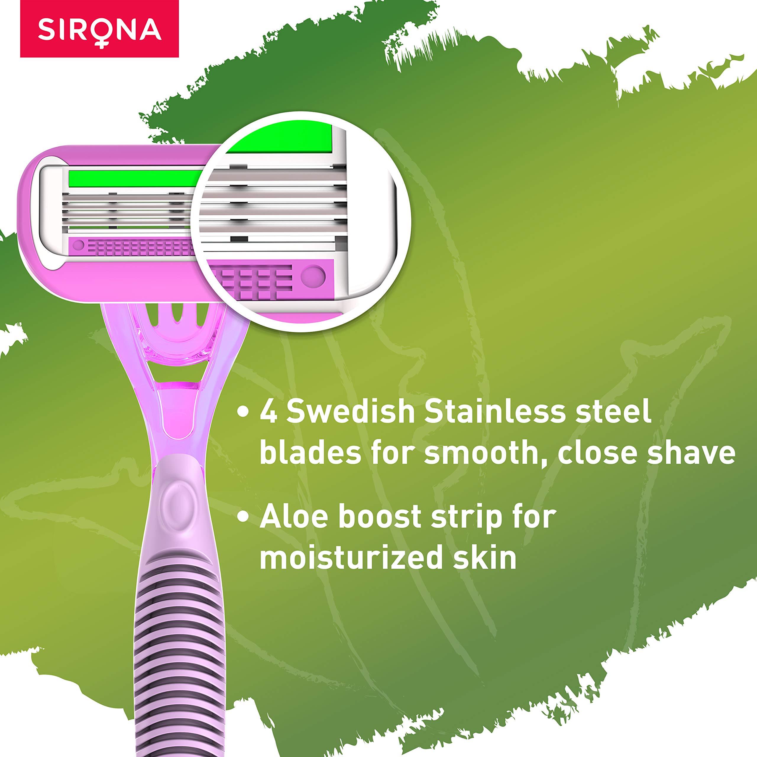 Sirona Sirona 4 Blade Reusable Razor for Women - 1 Unit with Blink and Glow Face Razor - 3 Razors