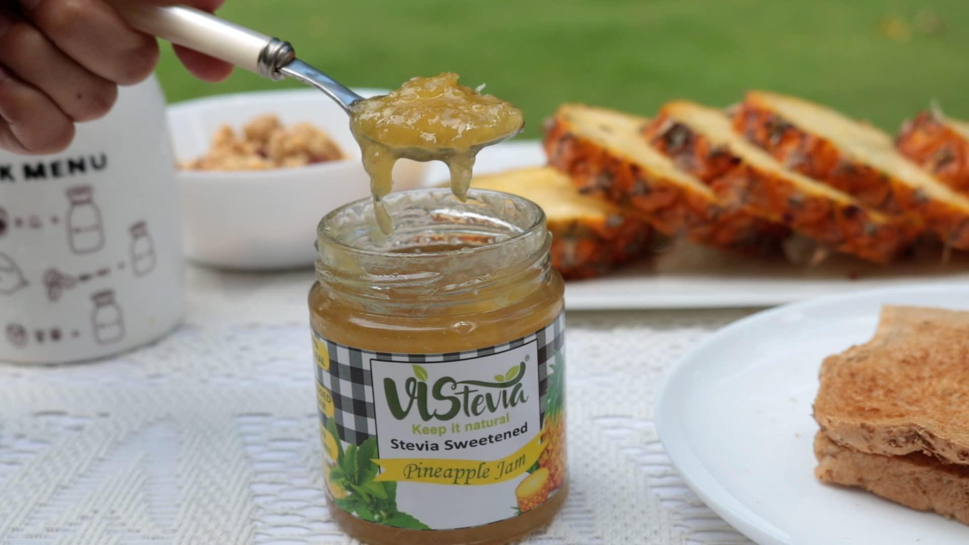 VISTEVIA Vistevia Sugar Free Pineapple Jam, Diabetic and Keto Friendly - Sweetened Naturally with Stevia, More Than 60% Pineapple Content - Tastes Delicious - Pack of 1 (220GM)