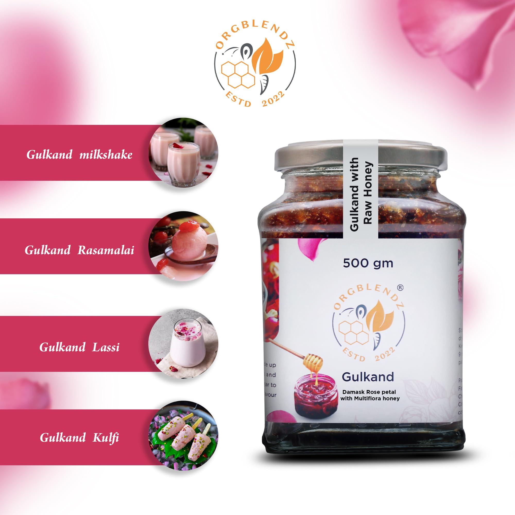 ORGBLENDZ ORGBLENDZ- Gulkand Organic without Sugar 500Gm |Sugarfree Jam| Honey with rose petals Sun Cooked|Good for Gut Health | Natural Coolant | No artificial chemicals or preservatives