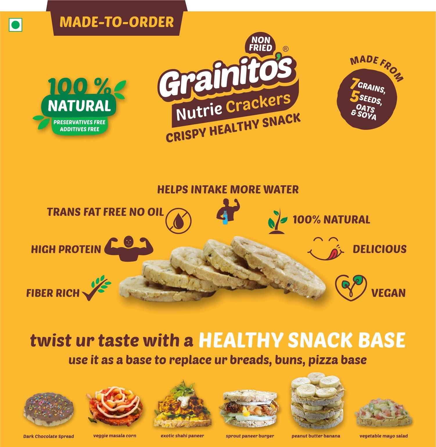 Grainito's Nutrie Crackers Multi grain Puffed Rice Cake with Seeds Oats and Soya (Garlic) Most Popular pack of 2