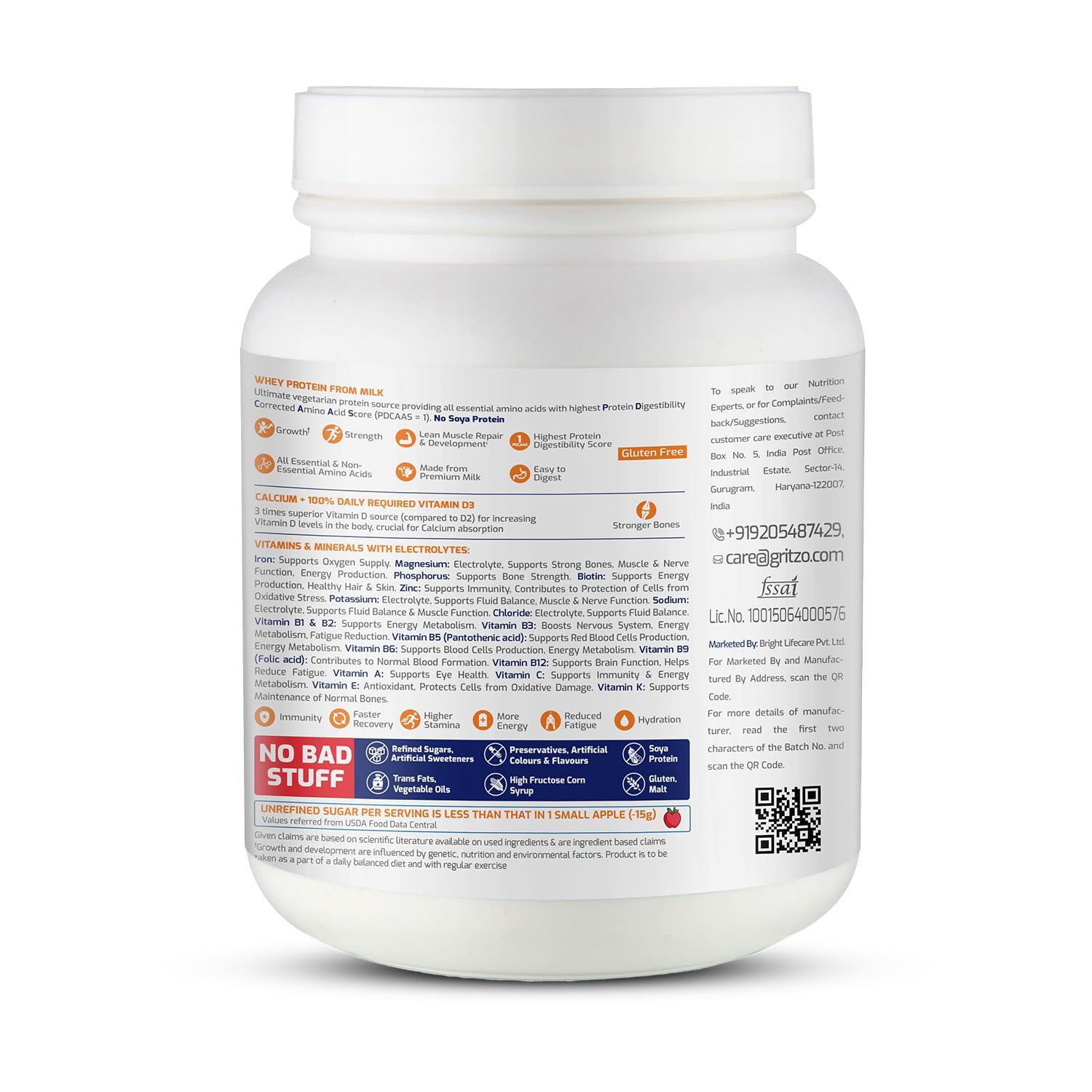 Gritzo Gritzo SuperMilk Daily Nutrition (7-12y Young Athlete), 9g Protein (Double Chocolate, 1kg) | Zero Refined Sugar, 21 Vitamins & Minerals