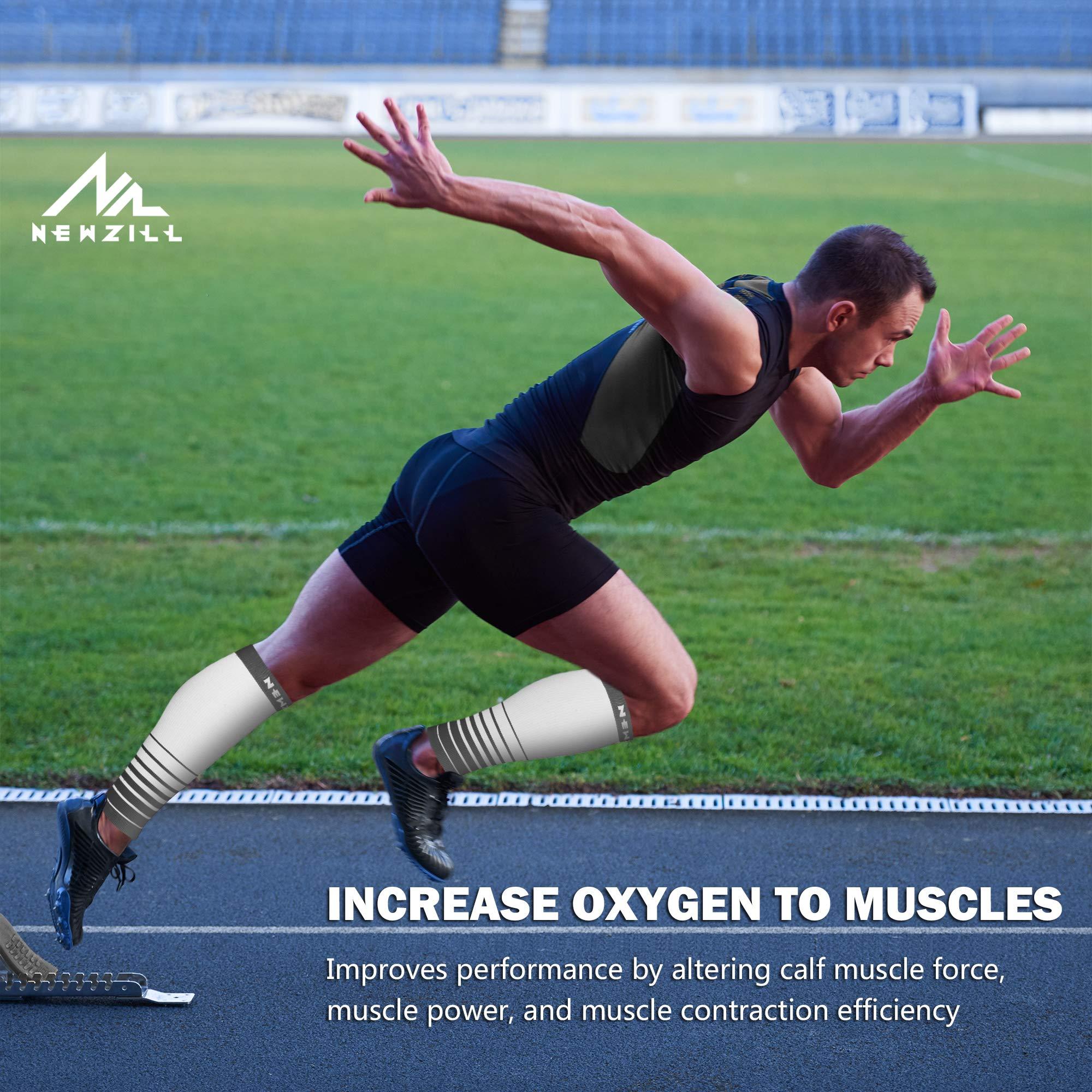 NEWZILL NEWZILL Calf Compression Sleeve for Men & Women | Footless Compression Socks for Shin Splint Relief, Varicose Veins | Leg Sleeve for Running, Travel, Nursing, Work, Fitness (L/XL i-White/Grey 1Pair)