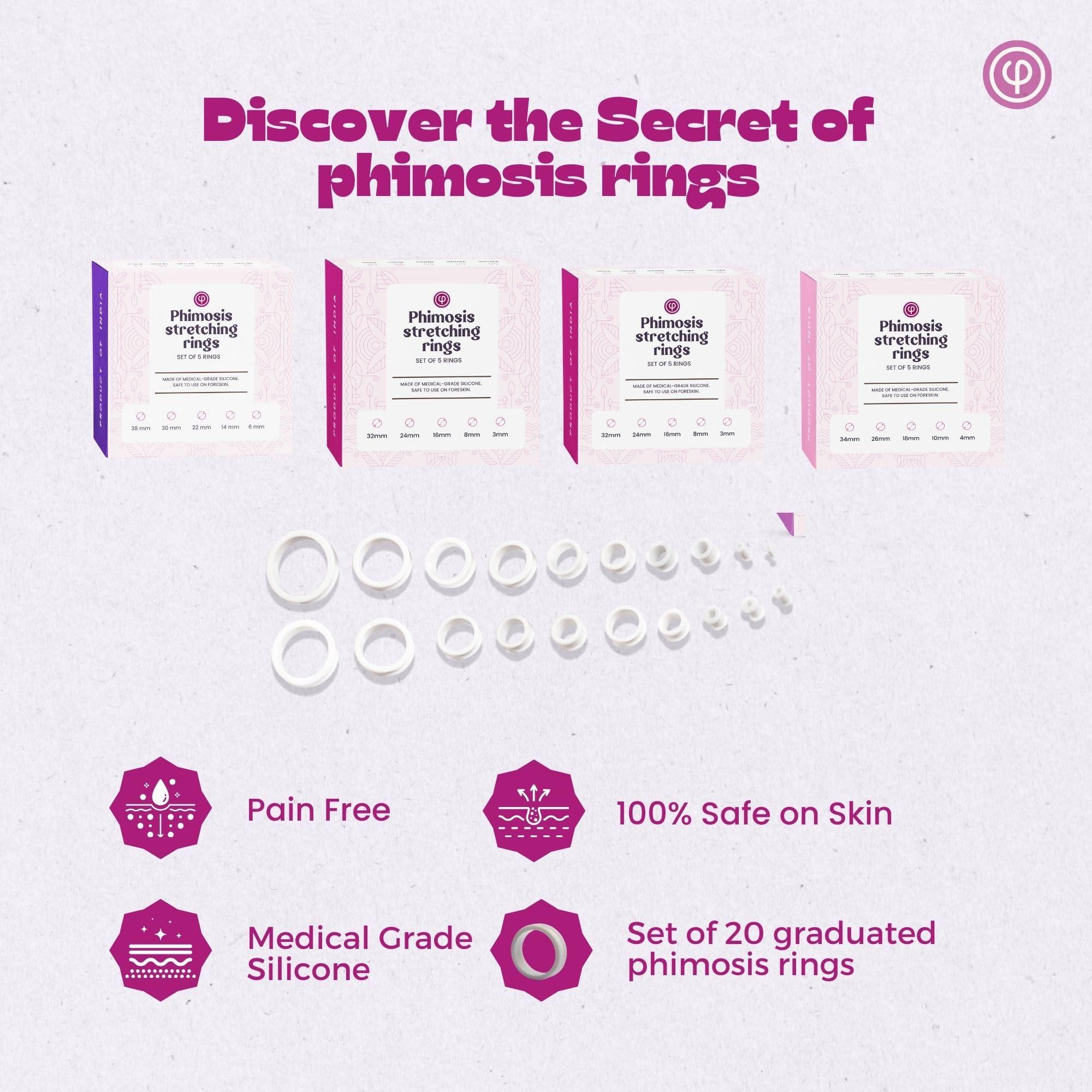 Vajraang Vajraang Phimosis Rings Kit With Phimosis Oil (100Ml), Ring Removal Tool And User Manual | Includes 20 Graduated Rings | Fast Results | No-Side-Effects - Multicolor
