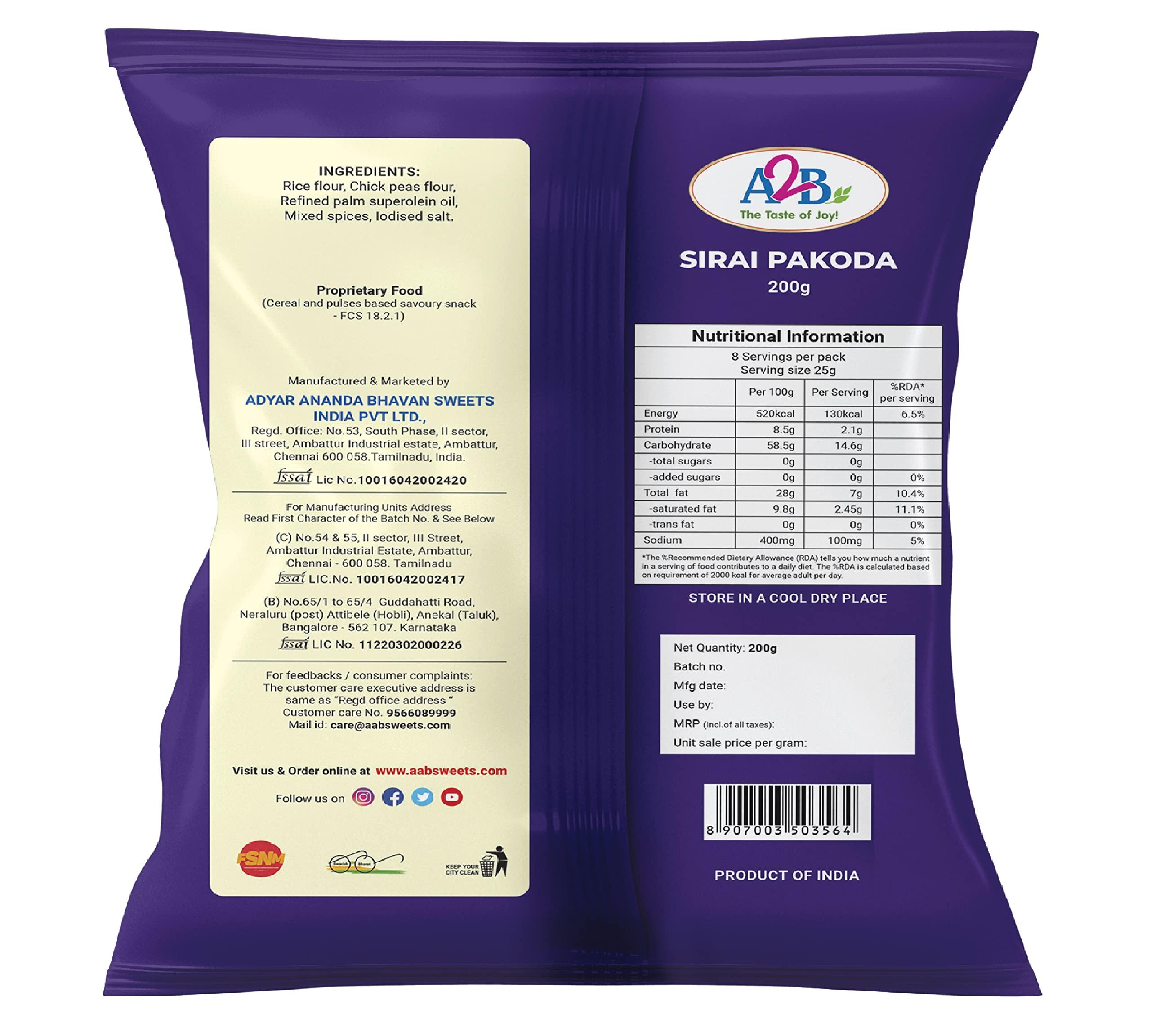 A2B A2B Snacks - Sirai Pakoda,(Pack of 2) 200g
