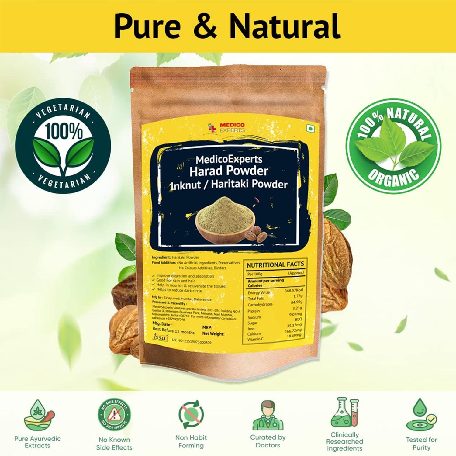 MedicoExperts MedicoExperts Harad Powder - 100gms - Haritaki Powder, Inknut Powder for Dark Circles, Face, Skin & Healthy Digestion - Harde Powder, Kadukkai Powder Organic, Haritaki Churna