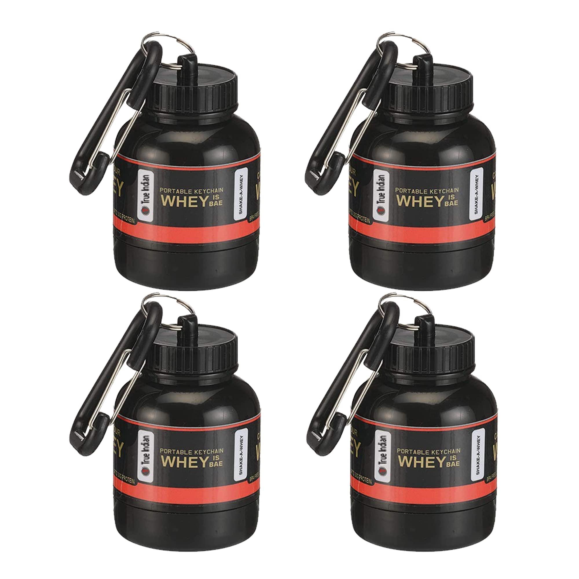 TRUE INDIAN TRUE INDIAN Combo Wheyloader Protein Carry Funnel | Portable Protein Funnel/Whey or Supplement Powder Carrying Whey Funnel and Container with Key-Chain-30Ml-Pack of 4 (BLACK)