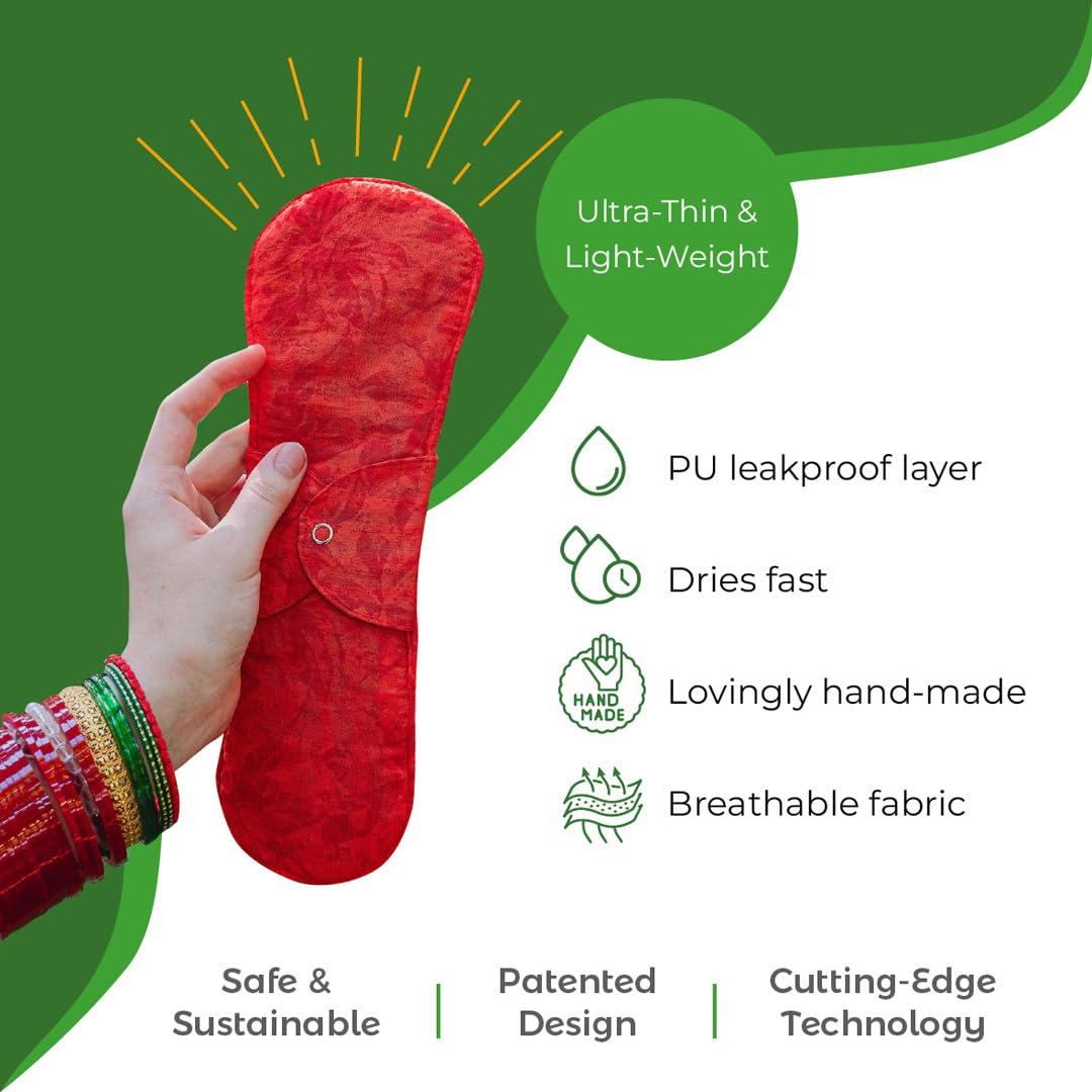 Saukhyam Reusable Pads Saukhyam Reusable Pads Saukhyam For Heavy Flow Pack|Leak-Proof Reusable Cloth Pads|2 Night&1 Day Base+3 Insert|Plus Wet Bag&Pouch|Dual Protection Bases&Inserts|Super Absorbent Banana Fiber
