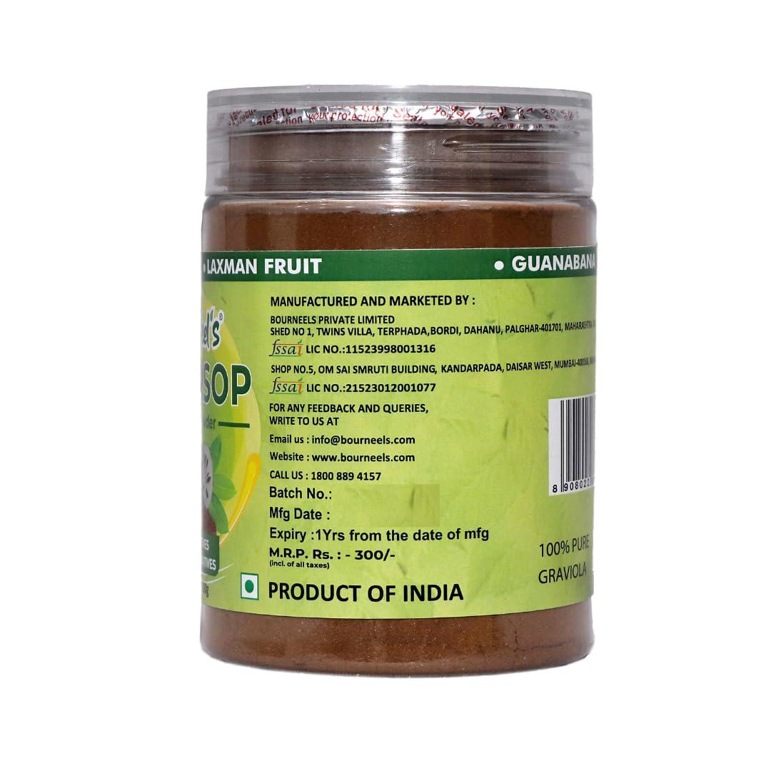 BourNeel's BourNeel\'s Soursop Pack of 2 (2 Soursop Fruit Juice 250ml + 1 Soursop Leaves & Stems Powder 100gm) | Immunity & Energy Booster | Fresh Organic Natural & Real Healthy Graviola Laxman Phal Pulpy Juice Drink |Soursop Kadha Tea | High Vitamin C |